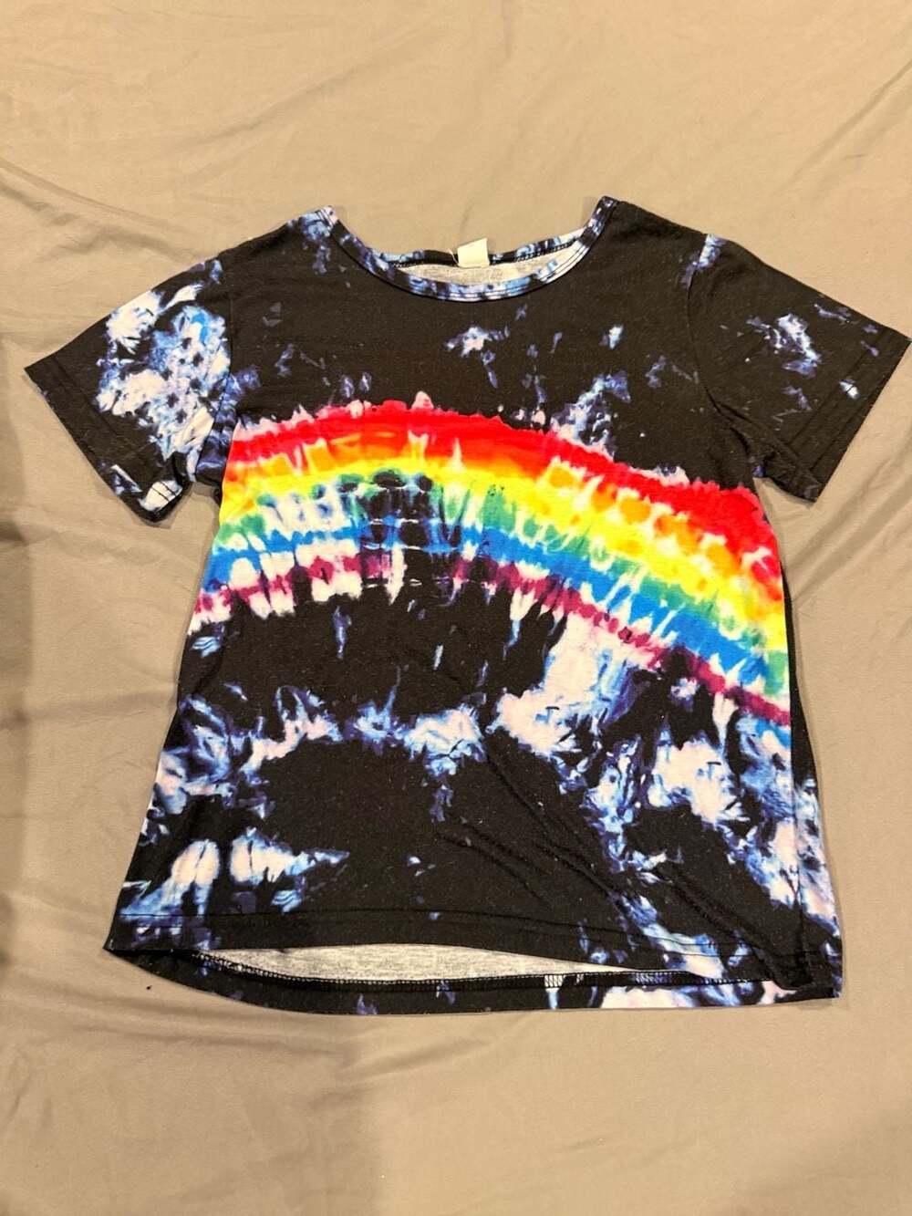 SHEIN Rainbow Tie Dye T-Shirt Size 9Y Black Short Sleeve